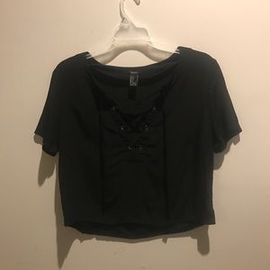 Black Lace up Crop Top.